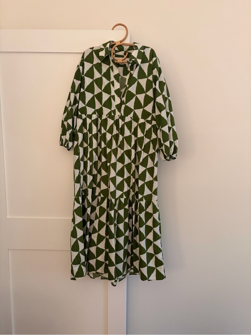 Anthropologie Geometric Green & White Tiered Midi Dress